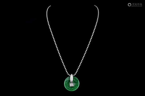 JADEITE DISC PENDANT WITH DIAMONDS AND 18K WG NECKLACE WITH GIA CERTIFICATE