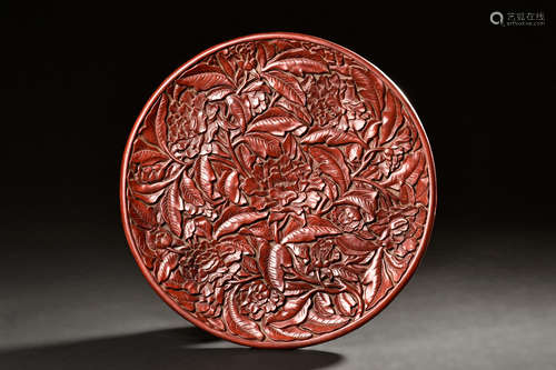 CINNABAR LACQUER CARVED 'FLOWERS' CHARGER