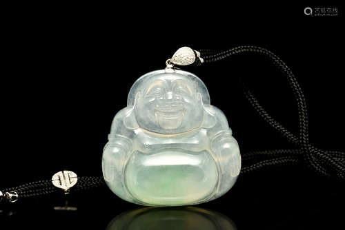 ICY JADEITE MILEFO AND DIAMOND PENDANT WITH GIA CERTIFICATE