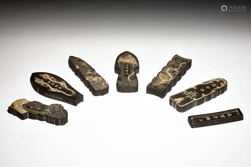 GROUP OF SEVEN CARVED INK STICKS