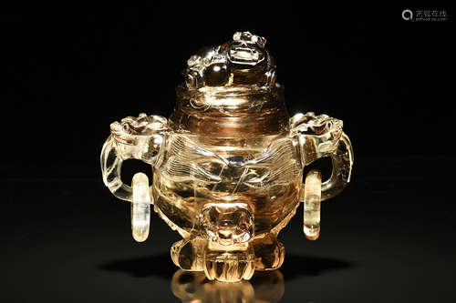 CRYSTAL CARVED 'MYTHICAL BEASTS' CENSER WITH LID