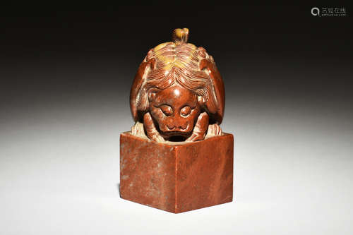 SHOUSHAN STONE CARVED 'MYTHICAL BEAST' STAMP SEAL