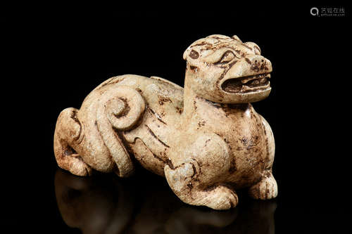 ARCHAIC JADE CARVED MYTHICAL BEAST FIGURE