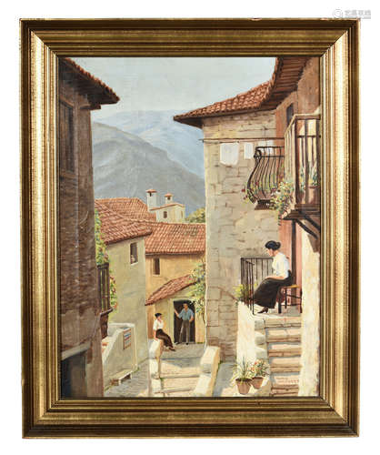 CARLO JACOBSEN: FRAMED OIL PAINTING 'CITY STREETS'