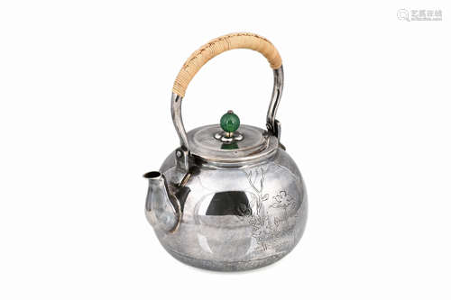 JAPANESE SILVER TEAPOT WITH CARVED FLOWERS PATTERN