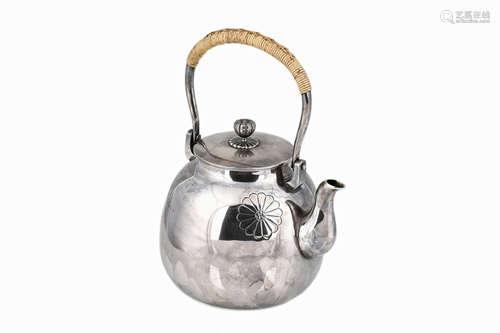 JAPANESE SILVER TEAPOT WITH CARVED FLOWERS PATTERN