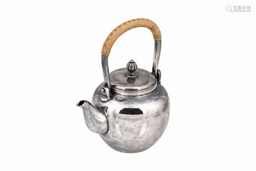 JAPANESE SILVER TEAPOT WITH CRANE PATTERN