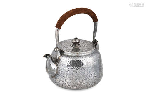 JAPANESE SILVER TEAPOT WITH CARVED FLOWERS PATTERN