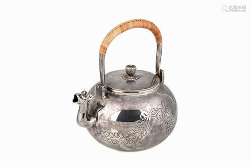 JAPANESE SILVER TEAPOT WITH FLOWER PATTERNS