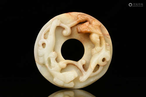 JADE CARVED 'CHILONG' DISC, BI