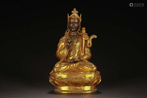 GILT BRONZE PADMASAMBHAVA SEATED FIGURE