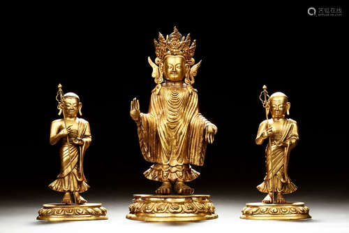 GILT BRONZE CAST FIGURAL GROUP OF DISCIPLE ANANDA