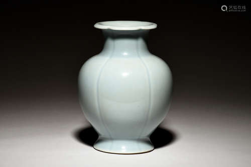 TEAL GLAZED LOBED VASE