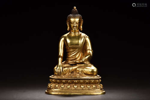 GILT BRONZE SHAKYAMUNI SEATED FIGURE