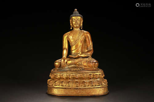 GILT BRONZE SHAKYAMUNI SEATED FIGURE