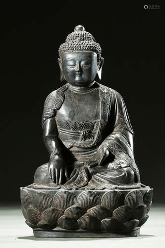 BRONZE CAST SHAKYAMUNI SEATED FIGURE