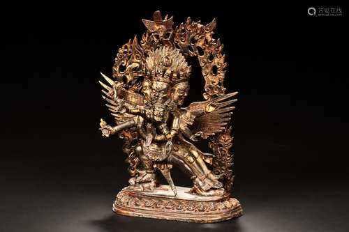 TIBETAN BRONZE CAST WRATHFUL DEITY FIGURE