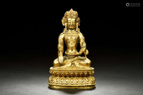 GILT BRONZE SEATED BUDDHA FIGURE