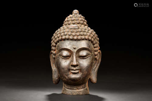 IRON CAST BUDDHA HEAD FIGURE