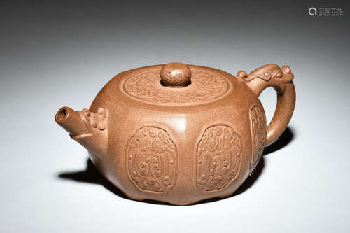 YIXING ZISHA OCTOGONAL TEAPOT