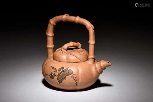 YIXING ZISHA LOBED 'BAMBOO' TEAPOT