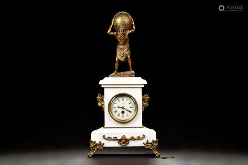 FRENCH GILT AND MARBLE ATLAS CLOCK