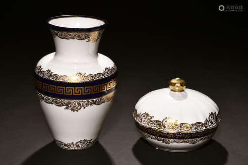 A PORCELAIN VASE AND COVERED BOWL BY SARRI ITALY