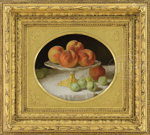 JOHN F. FRANCIS (American, 1808-1886) STILL-LIFE WITH PEACHES AND GREEN PLUMS.