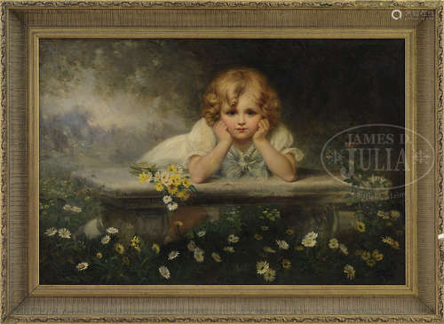 ATTRIBUTED TO FREDERICK MORGAN (English, 1847/56-1927) PORTRAIT OF A YOUNG GIRL AMONG DAISIES.