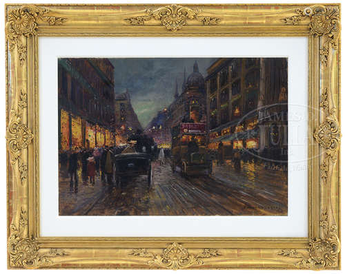 EDOUARD CORTES (French 1882-1969) PARISIAN STREET SCENE AT NIGHT.