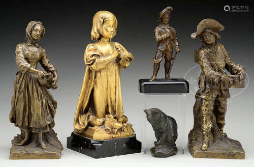 GROUP OF FIVE BRONZE SCULPTURES.