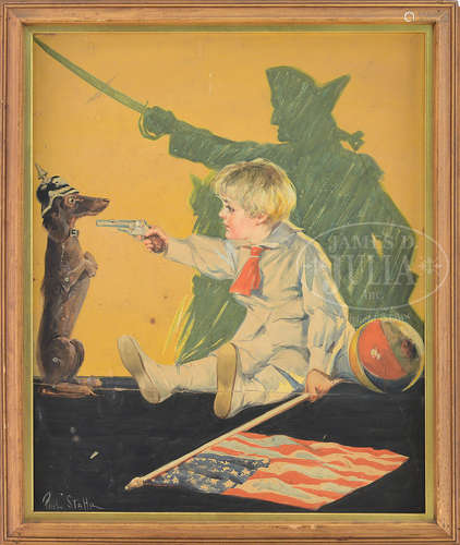 PAUL C. STAHR (American, 1883-1953) PREPARATORY SKETCH FOR LIFE MAGAZINE, JULY 4, 1918 “NO LONGER FRIENDS” OR “WAR GAMES”.