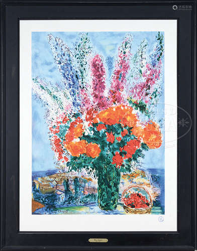 COLLECTION OF FIVE FRAMED MODERN FRENCH DECORATIVE PRINTS AFTER FAMOUS ARTISTS.