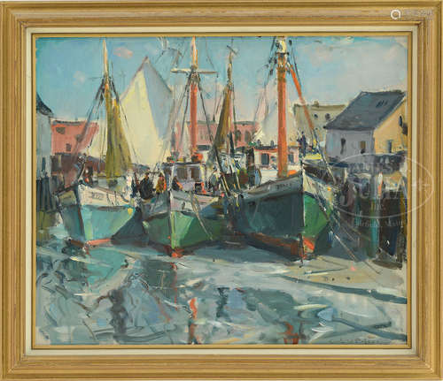 CARL W. PETERS (American, 1897-1980) GLOUCESTER FISHING BOATS.