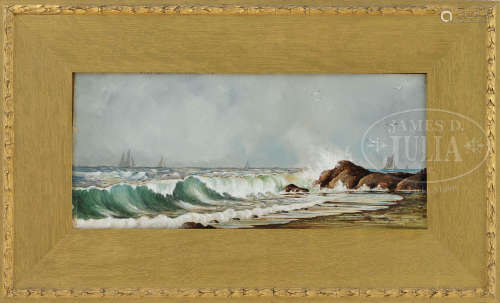 ALFRED THOMPSON BRICHER (American, 1837-1908) CRASHING WAVES ALONG THE COAST.
