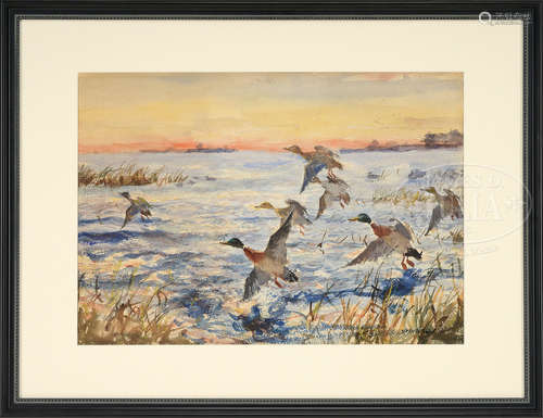 JOHN WHORF (American, 1903-1959) MALLARDS RISING.