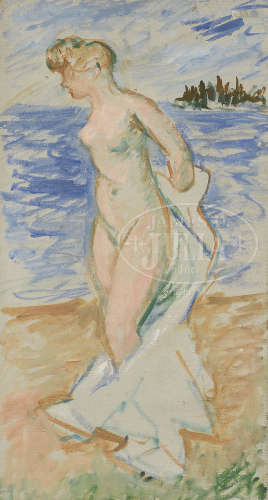 WALDO PEIRCE (American, 1884-1970) NUDE FIGURE ON BEACH.