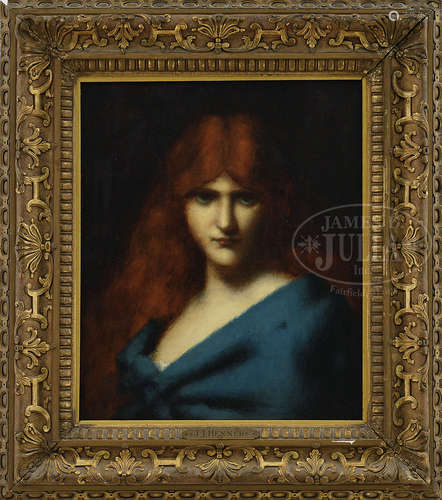 ATTRIBUTED TO JEAN-JACQUES HENNER (French 1829-1905) PORTRAIT OF A RED HAIRED BEAUTY.