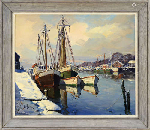 OTIS PIERCE COOK JR (American, 1900-1980) WINTER MORN, GRANITE PIER, ROCKPORT, MASS.