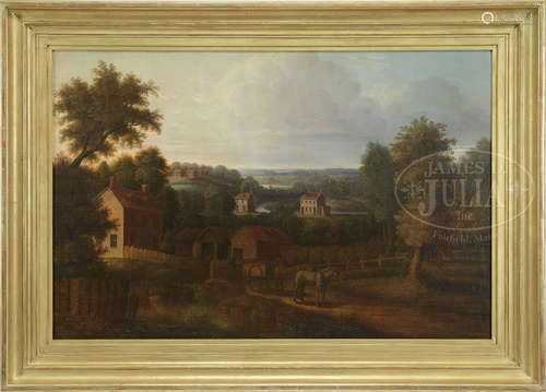 UNSIGNED (American, Early 19th Century) RURAL VILLAGE LANDSCAPE.