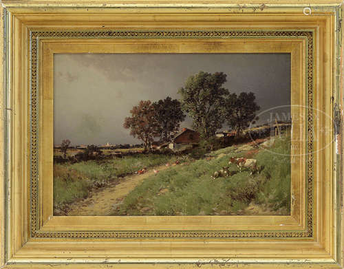 GEORGE W. NICHOLSON (American, 1832-1912) PASTORAL LANDSCAPE WITH STORM CLOUDS.