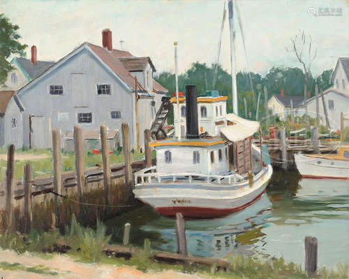 JUNIUS ALLEN (American, 1898-1962) “WATERFRONT GREENPORT”.