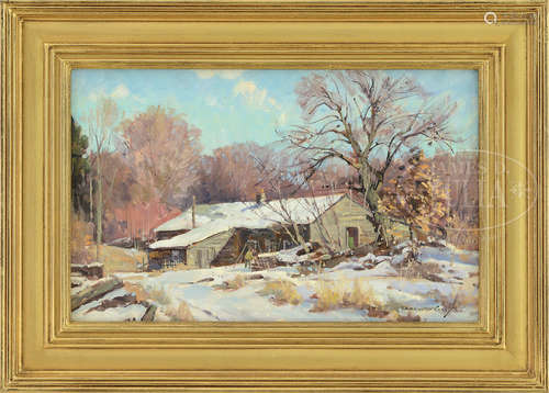 BERNARD COREY (American, 1914-2000) TWO WORKS: HOMESTEAD IN WINTER & RED BARN.