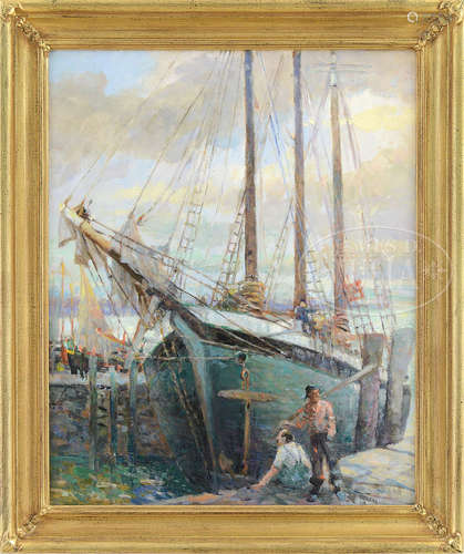 JAMES BONNAR (American 1883-1961) “OLD SCHOONER GLOUCESTER”.