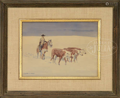 LEONARD H. REEDY (American, 1899-1965) COLLECTION OF FOUR WATERCOLORS OF COWBOYS AND CATTLE.