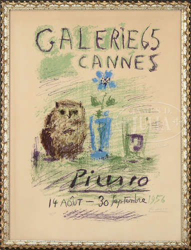 PABLO PICASSO (Spanish, 1881-1973) “HIBU, VERRE ET FLEUR, GALERIE 65, CANNES”.