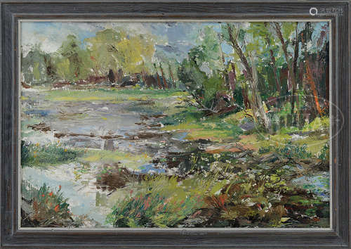 EDWARD HUGO EN _ _? (American, Mid 20th Century) LANDSCAPE WITH COLORFUL FOLIAGE.