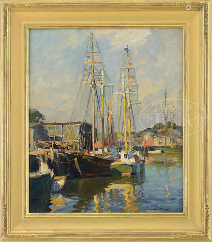 EMILE ALBERT GRUPPE (American, 1896-1978) SWORDFISH SCHOONERS AT DOCK.