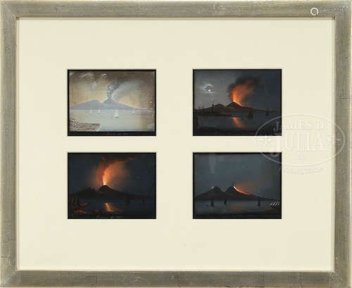 GIORGIO GLASS (Italian, 19th century) FOUR VIEWS OF MOUNT VESUVIUS ERUPTING.