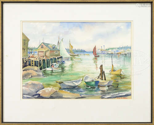 ALVA GLIDDEN (American, 20th century) NEW ENGLAND HARBOR SCENE.